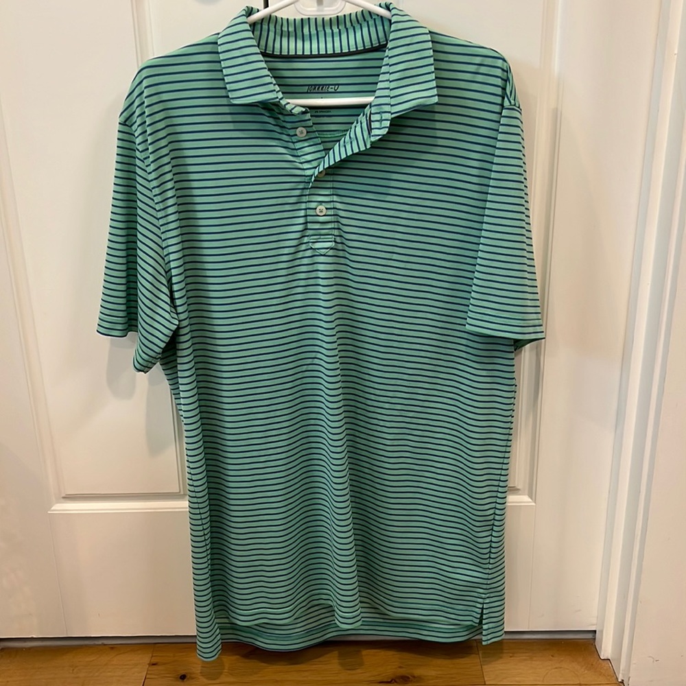 Johnnie-O Green stripe polo shirt Large